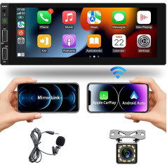 1 DIN automašīnas radio bezvadu Carplay Android automašīna, ekrāns Bluetooth 5. brīvroku sistēmas spoguļa saite, Hodozzy 6,86 collu skārienekrāna radio FM/EQ/USB Aux In/SWC/atpakaļgaitas kamera, automašīnas MP3 atskaņotājs, 1 DIN
