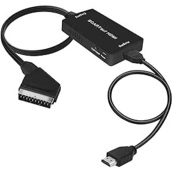 Scart uz HDMI pārveidotājs, Scart uz HDMI adapteris video audio pārveidotājs HD 1080P ar HDMI kabeli HDTV STB VHS Xbox PS3 Sky DVD Blu-ray utt