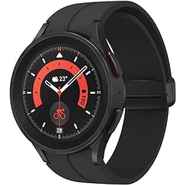 Samsung Galaxy Watch5 Pro, apaļš Bluetooth viedpulkstenis, Wear OS, āra fitnesa pulkstenis, fitnesa izsekotājs, 45 mm, titāna melns (vācu versija)