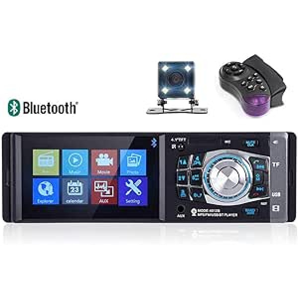 VIGORFLYRUN PARTS LTD 4,1 collas 1 DIN Bluetooth automašīnas radio, automašīnas audio FM radio MP5 MP4 atskaņotājs atbalsta USB/SD/AUX brīvroku komplektu 4012b ar atpakaļgaitas kameru