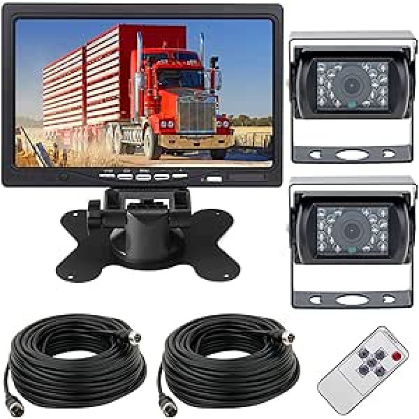 Atpakaļgaitas kamera ar monitoru, 12-24 V 4 kontaktu 2 x 18 LED ūdensnecaurlaidīga nakts redzamības atpakaļgaitas kamera ar 15 m aviācijas kabeli + 7 collu TFT LCD HD krāsu monitora displejs lielam