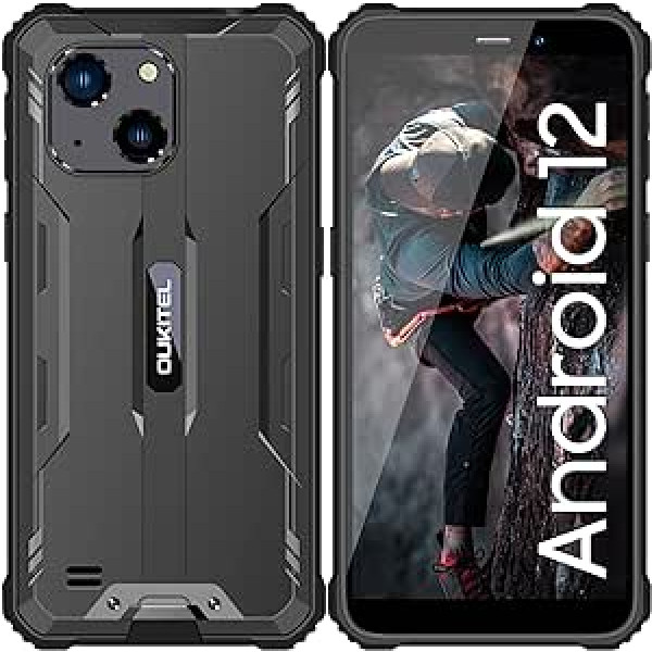 OUKITEL WP20 (2022) āra mobilais tālrunis, 5,93 collu HD+, Android 12 āra viedtālrunis bez līguma, 6300 mAh liels akumulators, 4 GB + 32 GB, IP68/69K ūdensizturīgs, izturīgs mobilais tālrunis, 4G divu SIM kartu sejas ID/GPS (melns)