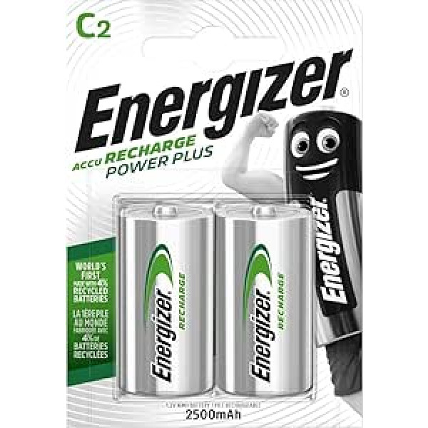 Energizer C 2500 mAh (HR14) NiMH Power Plus uzlādējamās baterijas, 2 iepakojumi