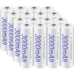 AA Rechargeable Batteries, 3000 mAh, Pack of 16, 1.2 V NIMH Mignon AA Rechargeable Batteries, High Capacity Batteries, Low Self-Discharge, Low Self-Discharge with Storage Box