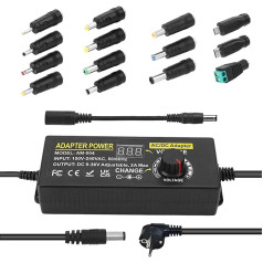 108W Universal Adjustable Power Supply Adapter 100V-240V AC to DC 9V-36V 3A Converter Power Supply, Adjustable Power Adapter with 14 Tips & Polarity Cable 3A Max