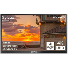 SYLVOX 65 collu āra televizors 4K HDR viedtelevizora balss tālvadības pults 2000 nitu Dolby Audio IP55 ūdensizturīgs Chromecast, DVB-T2/S2/C, DTV/ATV, 10 bitu 1,07 miljardi 178 ° skata leņķi