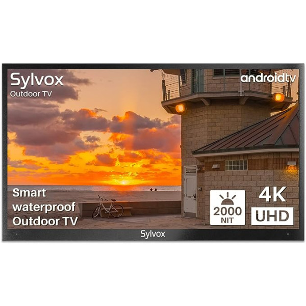 SYLVOX 65 collu āra televizors 4K HDR viedtelevizora balss tālvadības pults 2000 nitu Dolby Audio IP55 ūdensizturīgs Chromecast, DVB-T2/S2/C, DTV/ATV, 10 bitu 1,07 miljardi 178 ° skata leņķi