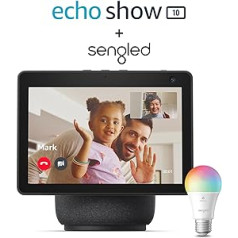 Echo Show 10 (3. Generation) | Anthrazit + Sengled LED-Smart-Glühbirne (E27), Funktionert mit Alexa - Smart Home-Einsteigerpaket