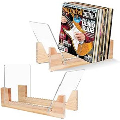 Akamino 2 Pack Wood Vinila ierakstu glabāšanas turētājs caurspīdīgs akrila organizators displeja plauktu statīvs ar masīvkoka pamatni galddatoru albumu uzglabāšanai LP CD DVD līdz 50