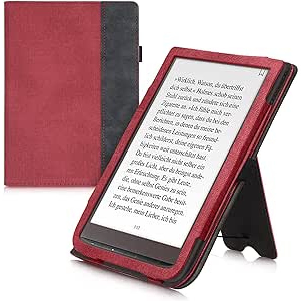 kwmobile futrālis, kas saderīgs ar Pocketbook InkPad 3/3 Pro/Color Case — pārvelkams futrālis ar rokas siksniņu — mākslīgās ādas vāciņš — sarkans tumši pelēks