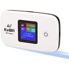 KuWFi mobilais maršrutētājs ar SIM kartes slotu, atbloķēts 150 Mbps Auto 4G WiFi maršrutētājs Ceļojumu maršrutētājs LTE mobilais WiFi tīklājs Atbalsts B1/B3/B7/B8/B20 Līdz 10 WiFi lietotājiem, Plug and Play 2400 mAh