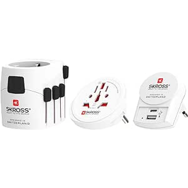 SKROSS | 1,302523 | PRO + USB (AC) | Universālais ceļojumu adapteris - 1 USB Type C 3.0A un 1 Type A 2.4A ports - Spriegums un jauda 100V - 700W / 250V - 1750W. Aizsardzība pret elektriskās strāvas triecienu