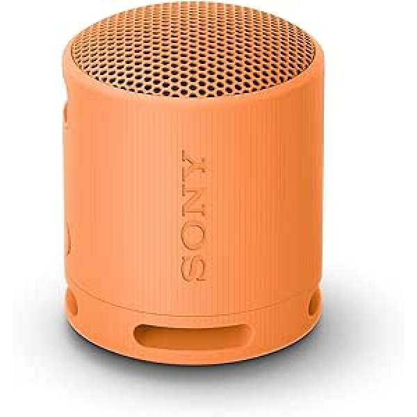 Sony SRS-XB100 bezvadu Bluetooth skaļrunis, pārnēsājams, viegls, kompakts, āra, ceļojumu skaļrunis, izturīgs, IP67 ūdensnecaurlaidīgs un putekļu necaurlaidīgs, 16 stundu akumulators, pārnēsāšanas siksna, brīvroku zvani, oranžs