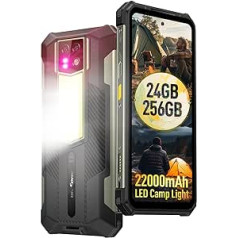 Ulefone Armor 24 22000 mAh āra viedtālrunis 4G 1000LM kempinga lampa, 24GB + 256GB 6,78 collu FHD+ 120Hz 64MP + 64MP Night Vision Android 13 5G WIFI/NFC/GPS/IP69 mobilais tālrunis bez Outdoor Contract vai IP69