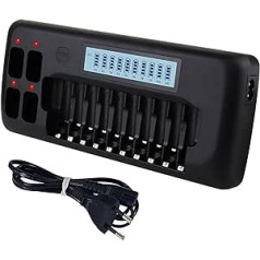 Battery Charger for AA AAA 9V NiMH/NICD Batteries - 14 Slot LCD Battery Charger Intelligent for 1.2V Mignon AA, Micro AAA and 9V Li-Ion/NICD Rechargeable Batteries with Discharge Function