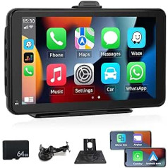 7 collu skārienekrāna automašīnas radio, bezvadu Apple CarPlay un Android automašīna, Bluetooth automašīnas radio ar Apple Airplay/Mirror Link/FM raidītāju/Bluetooth/GPS/Siri/Google/AUX-in/64G TF karte, visām automašīnām 7-32V