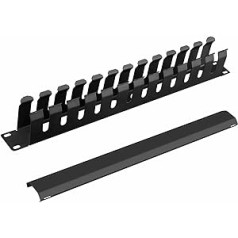 1U Cable Management Rack with Mounting Screws, 12 Slot/24 Ports Metal Finger Channel Wire Organiser with Cover