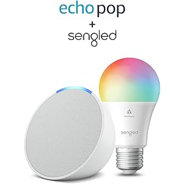 Echo Pop | Weiß + Sengled LED-Smart-Glühbirne (E27), Funktionert mit Alexa — Smart Home-Einsteigerpaket