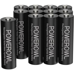 Powerowl AA akumulators, 2800 mAh uzlādējamas baterijas, AA iepakojums pa 12 (zema pašizlāde, 1200 cikli) 1,2 V NI-MH akumulators, AA baterijas