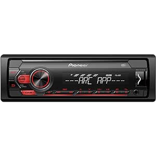 Pioneer MVH-S220DAB 1DIN automašīnas radio ar RDS un DAB+, sarkans, USB MP3, WMA, WAV, FLAC, AUX ieeja, Android atbalsts, iPhone vadība, ARC lietotne