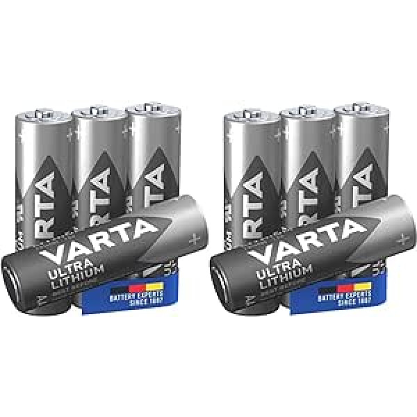 VARTA 4 x Ultra Lithium 1,5 V AA akumulatori, kas ir ideāli piemēroti digitālajām kamerām, rotaļlietām, GPS ierīcēm, sportam un lietošanai ārpus telpām (2 iepakojumā)