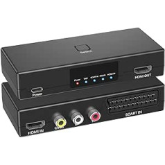 AIFHDAUF Scart uz HDMI pārveidotājs, RCA uz HDMI pārveidotājs, HDMI slēdzis 3 vienā video adapteris Atbalsts HDTV Xbox PS2/3 DVD N64 Wii Xbox Blu atskaņotājs, Sky STB VHS VCR dators