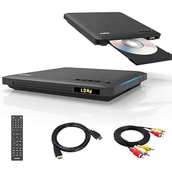 Maite Slim DVD atskaņotājs, īpaši plāns DVD atskaņotājs televizoram, reģiona bezmaksas DVD CD atskaņotājs HDMI RCA savienojums, HD 1080P mērogošana, USB ieeja, kļūdu labošana, iekļauts HDMI RCA kabelis un tālvadības pults