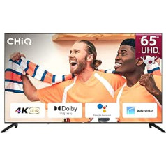 CHIQ 65 collu viedtelevizors, 4K UHD televizors, Dolby Vision, Android 11, HDR10, DBX-tv, četrkodolu, Chromecast, Bluetooth, Google palīgs, Netflix, Prime Video, HDMI/USB/CI+, WiFi, trīskāršs uztvērējs (DVB- T2/T/C/S2)