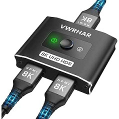 HDMI 2.1 slēdzis, 8K HDMI sadalītājs 4K 120Hz Ultra HD 48Gbps divvirzienu HDMI slēdzis 2 in 1 Out vai 1 In 2 Out HDMI slēdzis, HDMI sadalītājs atbalsta HDCP 2.2 un 2.3 Dolby TV/PS5/Xbox Series X ierīcēm