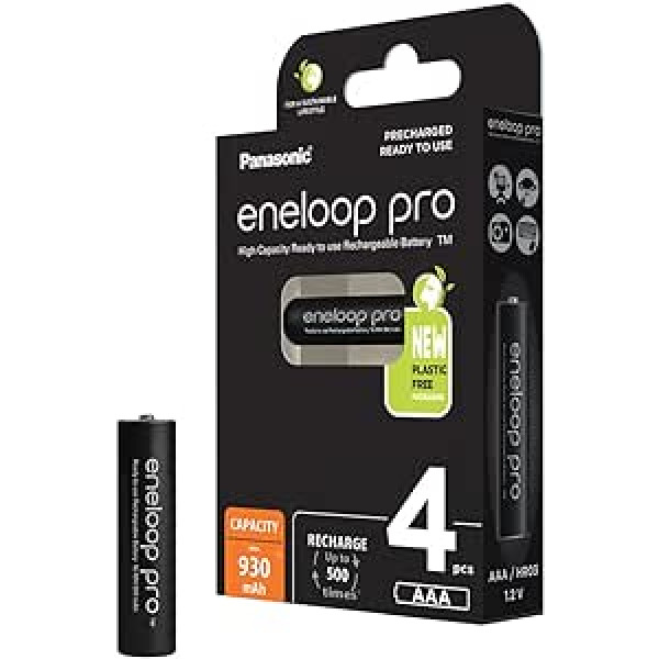 Panasonic eneloop pro, lietošanai gatavs Ni-MH akumulators, AAA micro, 4 iepakojumi, min. 930 mAh, 500 uzlādes cikli, ar īpaši spēcīgu veiktspēju un zemu pašizlādes līmeni, atkārtoti uzlādējams akumulators, akumulators