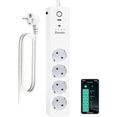 Zauzau WiFi Power Strip Surge Protection (16 A 3500 W) Smart Power Strip Wall Mounting with 1 USB 1 PD Type C 65 W Fast Charging, 4 AC Sockets 5 Foot Extension Cable