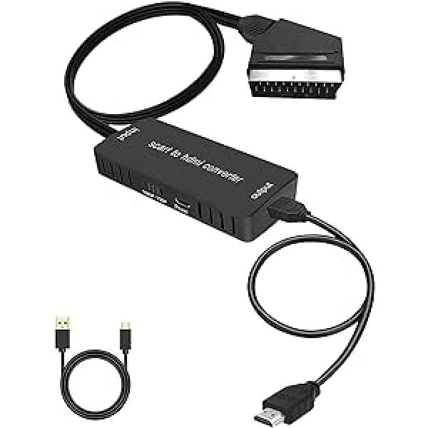 Wrugste Scart to HDMI Converter with HDMI Cable, HD Adapter 720P/1080P Video Audio for Monitor HDTV Projector Xbox VHS STB Sky DVD Blu-ray Player with USB Cable