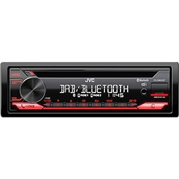 JVC KD-DB622BT CD automašīnas radio ar DAB+ un Bluetooth brīvroku komplektu (skaņas procesors, USB, AUX-In, Spotify vadība, 4 x 50 vati, sarkanās pogas apgaismojums, bez antenas)