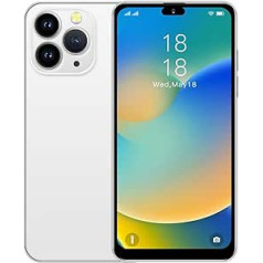 JtQtJ i15Pro Max viedtālruņi, Android 9.0 OS ar 6,3 collu HD displeju, divas SIM kartes, divas kameras, 16 GB ROM (paplašināma līdz 128 GB), WiFi, GPS, Bluetooth, sejas ID lēti mobilie tālruņi (i15Pro Max-White)