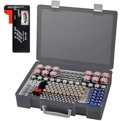 Battery Storage Box - Battery Storage Organiser with Battery Tester Battery Tester BT-618. Holds 225 Batteries for 9 V Block Batteries AA, AAA, C, D, 1.5 V - Transparent1