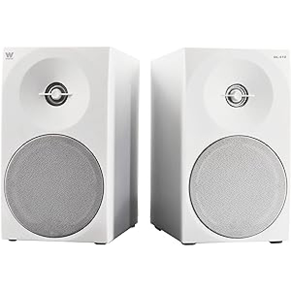 Woxter Dynamic Line 410 White — 2.0 Stereo-Lautsprecher (angetrieben ar 150W Leistung, Holz, 4, Woofer, 2 Hochtöner, 3,5 mm, RCA, Bassreflex-Control (Lautstärke, Höhen, Bass), weiß