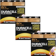 Duracell MN1604 Plus jaudas 9 v akumulatori — komplektā 12 gabarīti