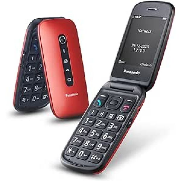 Panasonic KX-TU550EXR 4G Essentials Clamshell mobilais tālrunis senioriem, 1,2 MP kamera, vecākais tālrunis ar lielu 2,8 collu displeju, 300 stundu gaidstāves laiks, sarkans