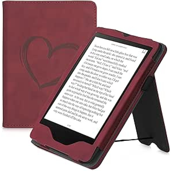 kwmobile Schutzhülle kompatibel ar Amazon Kindle Paperwhite 11. Generation 2021 Flip Hülle - Cover mit Handschlaufe - Herz Brush Dunkelrot