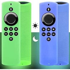 2 x Firestick Lite tālvadības pults vāciņš, kas saderīgs ar televizoru Firestick Lite 2020 (mirdz tumsā), Pinowu silikona futrālis ar rokas siksniņu Firetv Remote Lite (zaļš un zils)