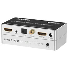 Tendak HDMI 2.0 Audio Extractor, HDMI Audio Splitter 4K HDMI to Optical Spdif Toslink Coaxial and 3.5 mm Stereo Audio Converter Support 4K @ 60Hz HDCP 2.2 HDR 3D for Blu-ray DVD Player PS4 Xbox One