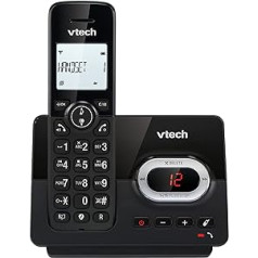 VTech CS2050 bezvadu tālrunis ar automātisko atbildētāju, Eco+ režīms, senioru telefona fiksētais bezvadu fiksētais tālrunis, zvanu bloks, brīvroku funkcija, lielas pogas, 1 rindas displejs, melns