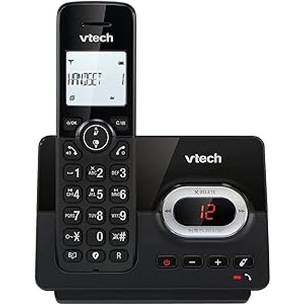 VTech CS2050 bezvadu tālrunis ar automātisko atbildētāju, Eco+ režīms, senioru telefona fiksētais bezvadu fiksētais tālrunis, zvanu bloks, brīvroku funkcija, lielas pogas, 1 rindas displejs, melns