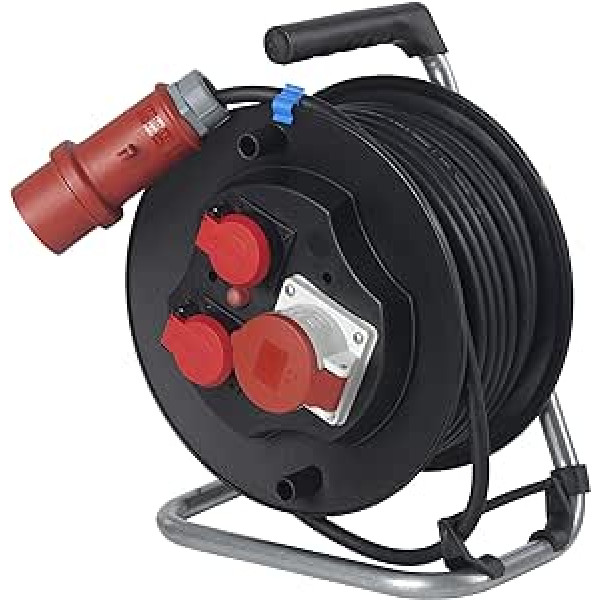 as - Schwabe Baustellen-Kabeltrommel 20m mit CEE Stecker 400V, 5-polig, Thermoschutzschalter, 2X Schutzkontaktsteckdose 1x CEE Steckdose 400V, 16A, maks. 11kW, H07RN-F 5G2,5, IP44, 10158