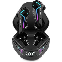 ROTTER® bezvadu Bluetooth austiņas ar īpaši zemu latentumu — 50 ms, Bluetooth spēļu austiņas ar Bluetooth 5.3, diviem režīmiem, 35 stundu atskaņošanas laiku, IPX4 ūdensizturīgs, 6 mikrofoni, melns