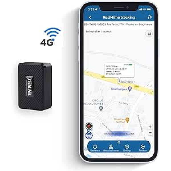 TKMARS 4G Mini GPS izsekotājs GPS izsekotājs bez abonēšanas ar bezmaksas lietotni, 32 dienu gaidīšanas laiks, spēcīgs magnētisks, ūdensizturīgs, 1500 mAh