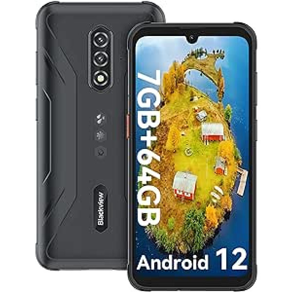 Blackview BV5200Pro Android 12 (7 GB+64 GB/TF-1 TB, astoņkodolu, 6,1 collu HD+, panorāmas kamera 13 MP + 8 MP, 5180 mAh, divas SIM kartes) Viedtālrunis, atbloķēts sejas ID/GPS/3 sloti/OTG/NFC