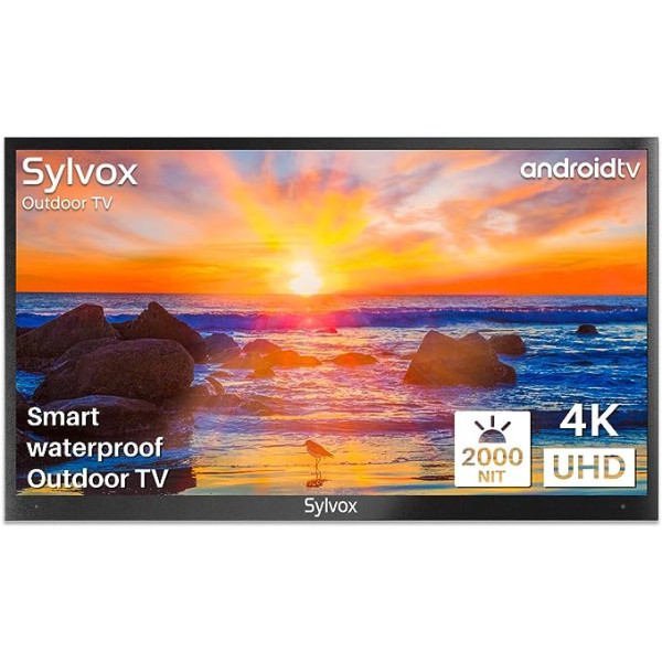 SYLVOX 55 collu āra televizors 4K HDR viedtelevizora balss tālvadības pults 2000 nitu Dolby Audio IP55 ūdensizturīgs Chromecast, DVB-T2/S2/C, DTV/ATV, Bluetooth un Wi-Fi, 10 biti 1,07 miljardi 178 ° skata leņķis Pool Pro sērija