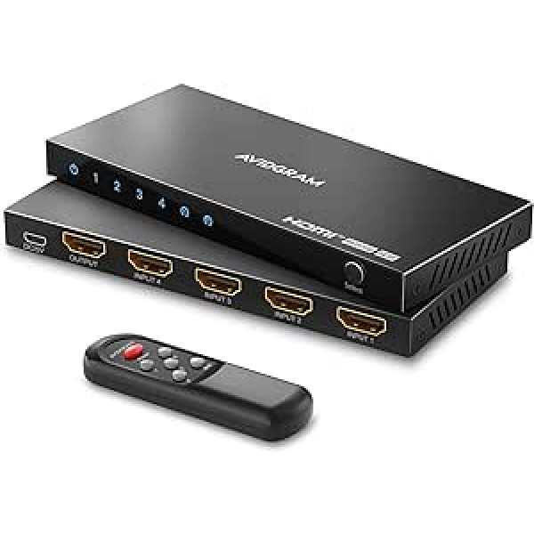 HDMI slēdzis 4K 60Hz, AVIDGRAM HDMI 2.0 slēdzis 4 in 1 Out, 4 portu HDMI izvēles kārba ar IR tālvadības pulti atbalstu HDCP 2.2 HDR10 3D 18Gbps Xbox PS4 HDTV monitoram