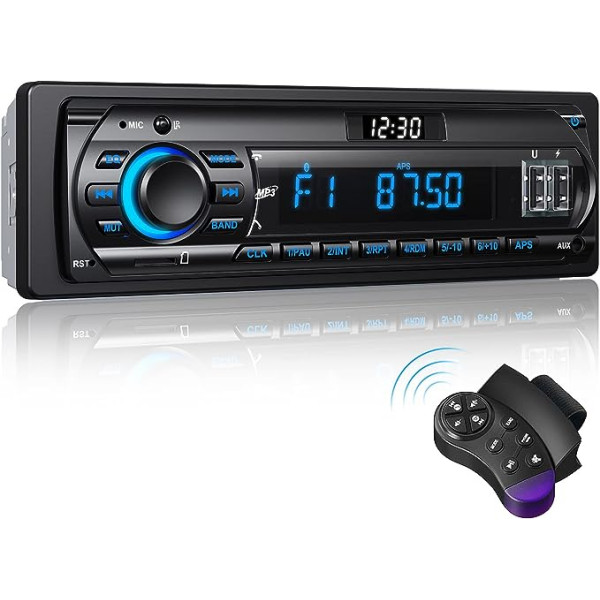 RDS automašīnas radio Bluetooth 9-24 V, FM/AM 1 Din automašīnas radio ar Bluetooth brīvroku sistēmu, 7 krāsu automašīnas radio ar 2 USB/MP3 atskaņotājiem/AUX/SD/neatkarīgu pulksteni, 30 raidītājus var uzglabāt